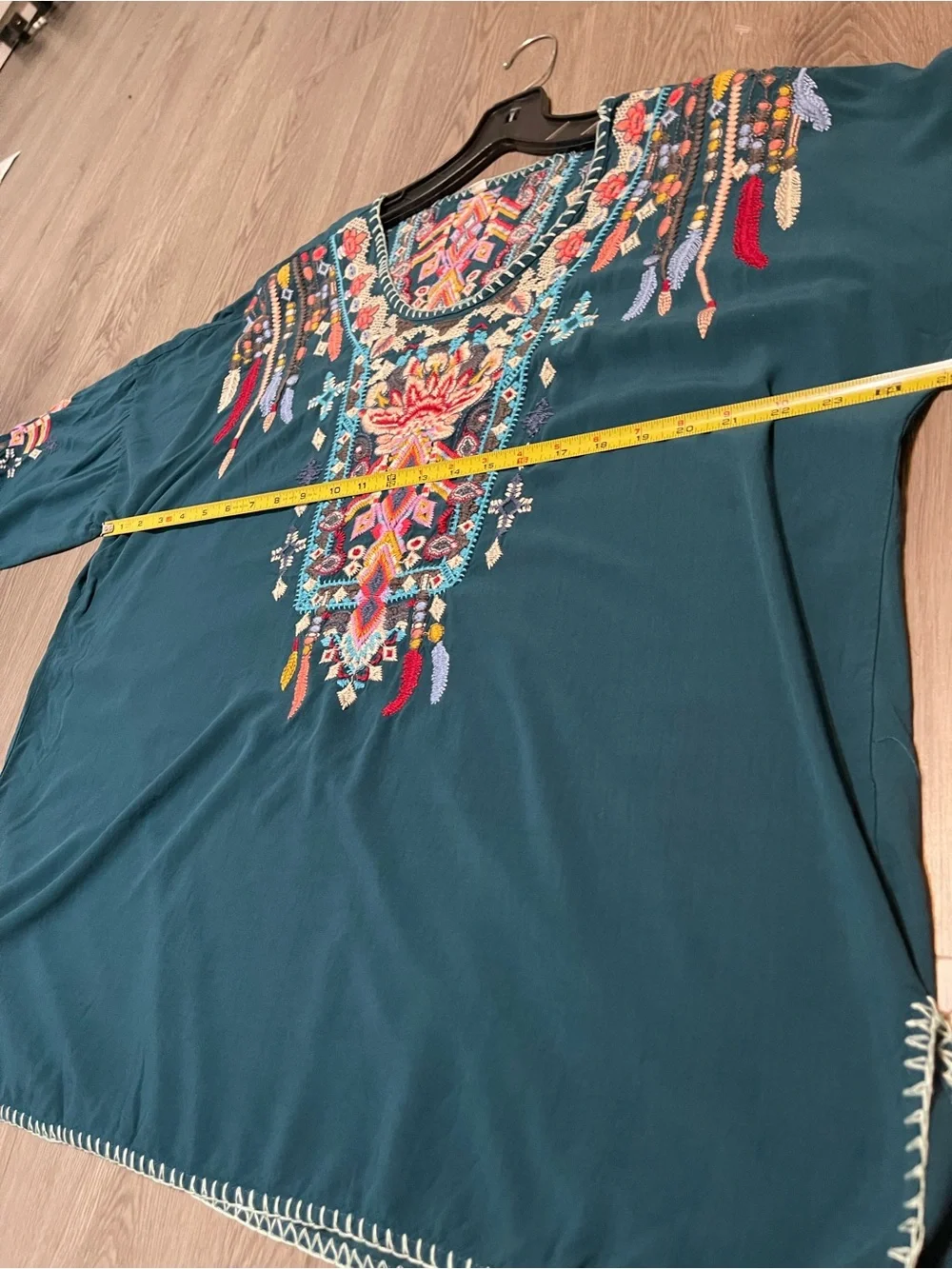 Embroidered Boho Tunic Top Deep Teal xl